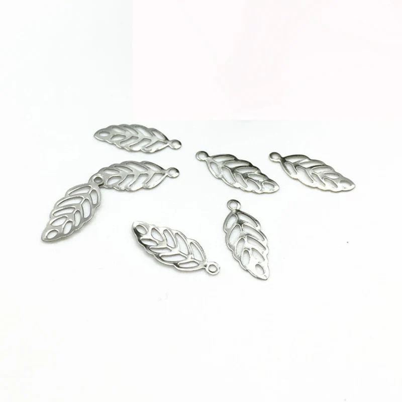 50pcs/lot 13*5.5mm Stainless Steel Hollow Out Leaves Pendants Charms Gold Color Tree Leaf Charms for Diy Jewelry Making Findings