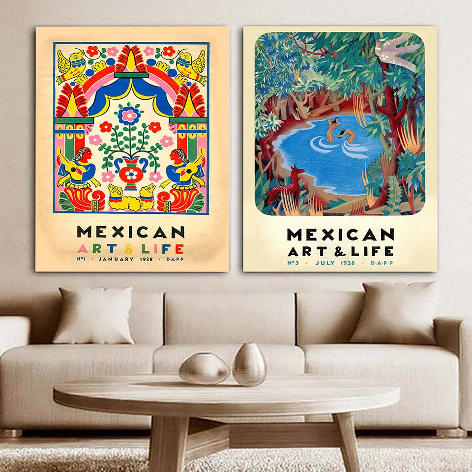 Mexican Art and Life Exhibition Poster Canvas Prints Mexico 1938 Magazine Cover Art Painting Wall Picture Living Room Home Decor