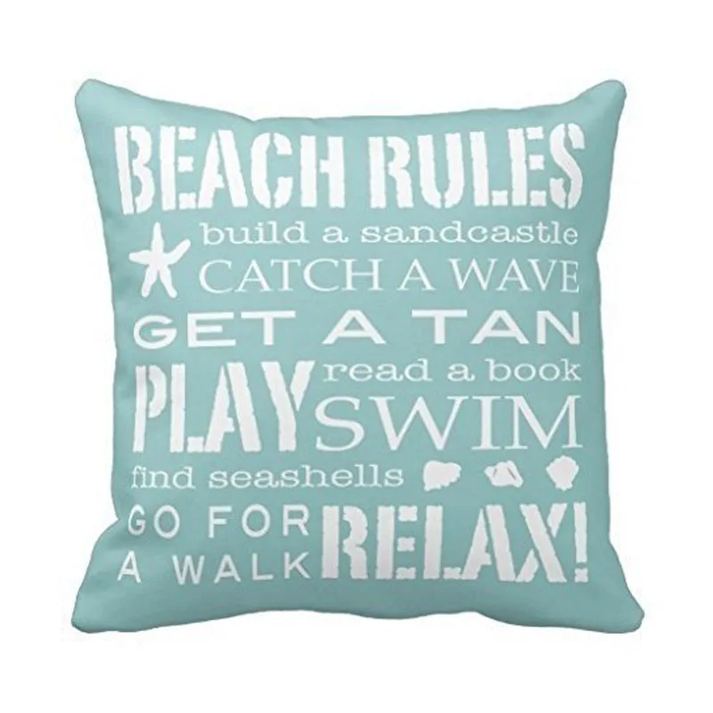 Simple Word Holiday Beach Rule Quote Pattern 18x18 Inch Polyester Cotton Square Throw Pillow Case Decorative Durable Cushion Sli