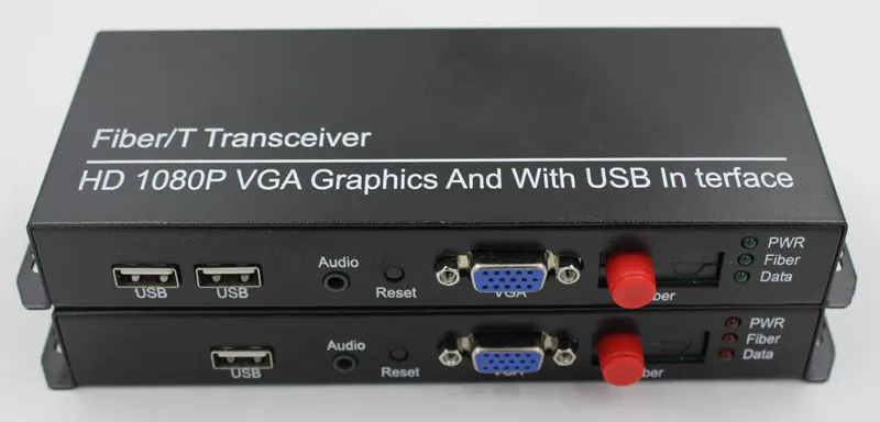 One Set of 2pcs KVM HD Optical VGA Fiber Extender/USB/Keyboard/Mouse/Audio Single Fiber 20km FC