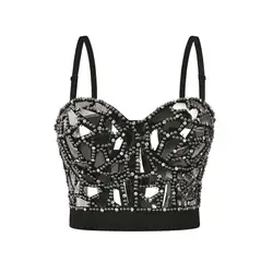 Gray Sexy Rock Punk Bra Diamond & Pearl Decoration Push Up Bralette Lingerie Anti-light Shockproof Bra Clubwear Corset Plus Size