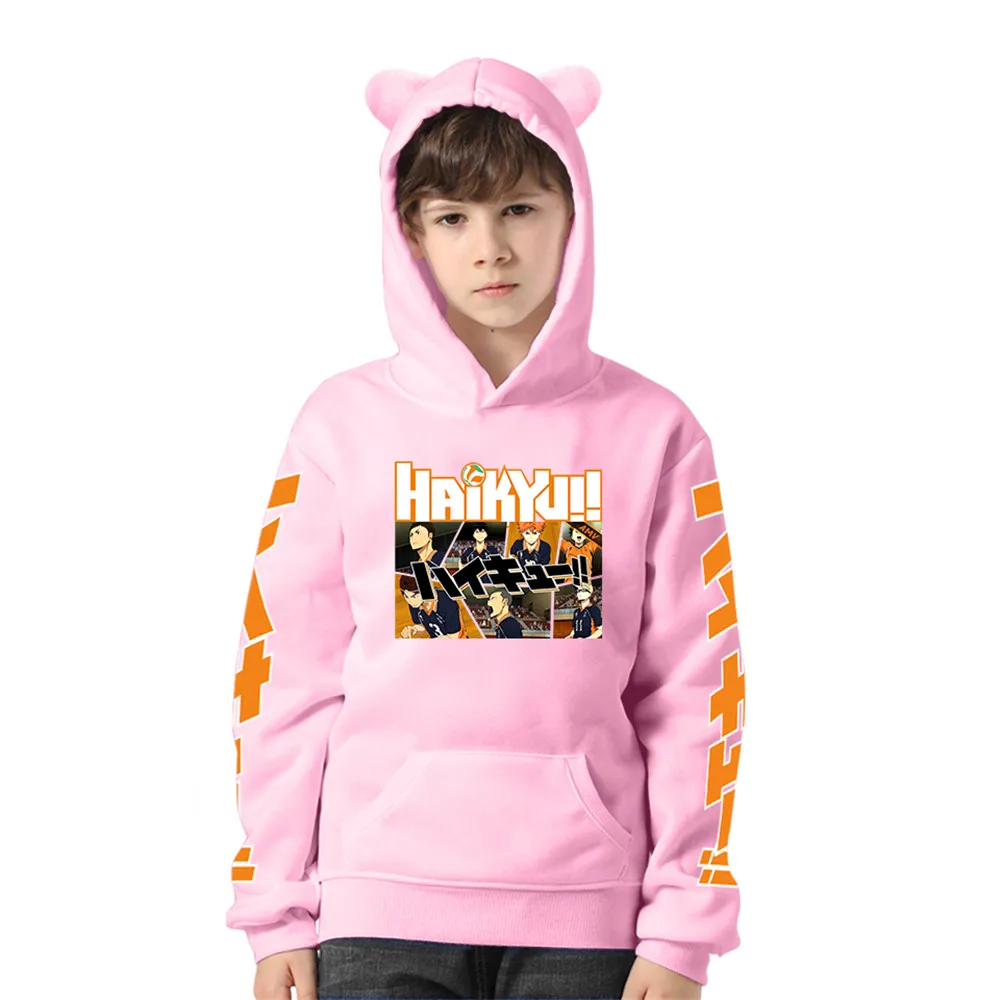 Haikyuu Kids Hoodie For Boy Girls Harajuku Sweatshirt Nekoma High School Kawaii Cat Ear Pullover Anime Hooded Jacket