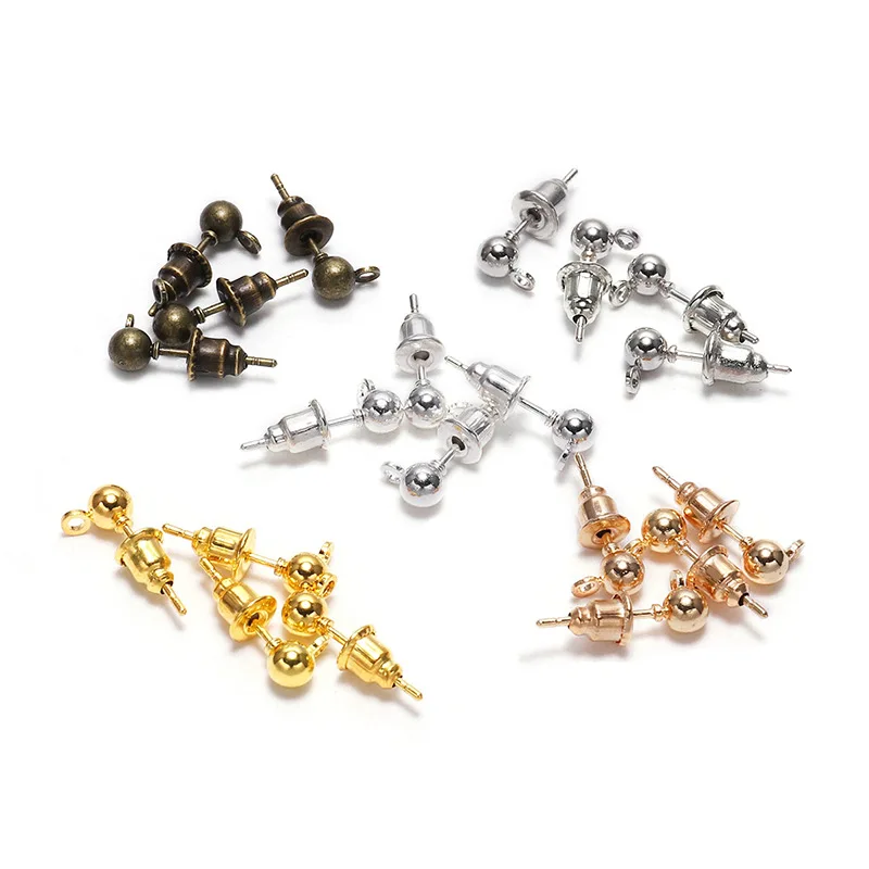 50Pcs 3/4/5mm Pin Findings Stud Earring Basic Pins Stoppers Earring Post Connector for DIY Jewelry Making Supplies Accessories