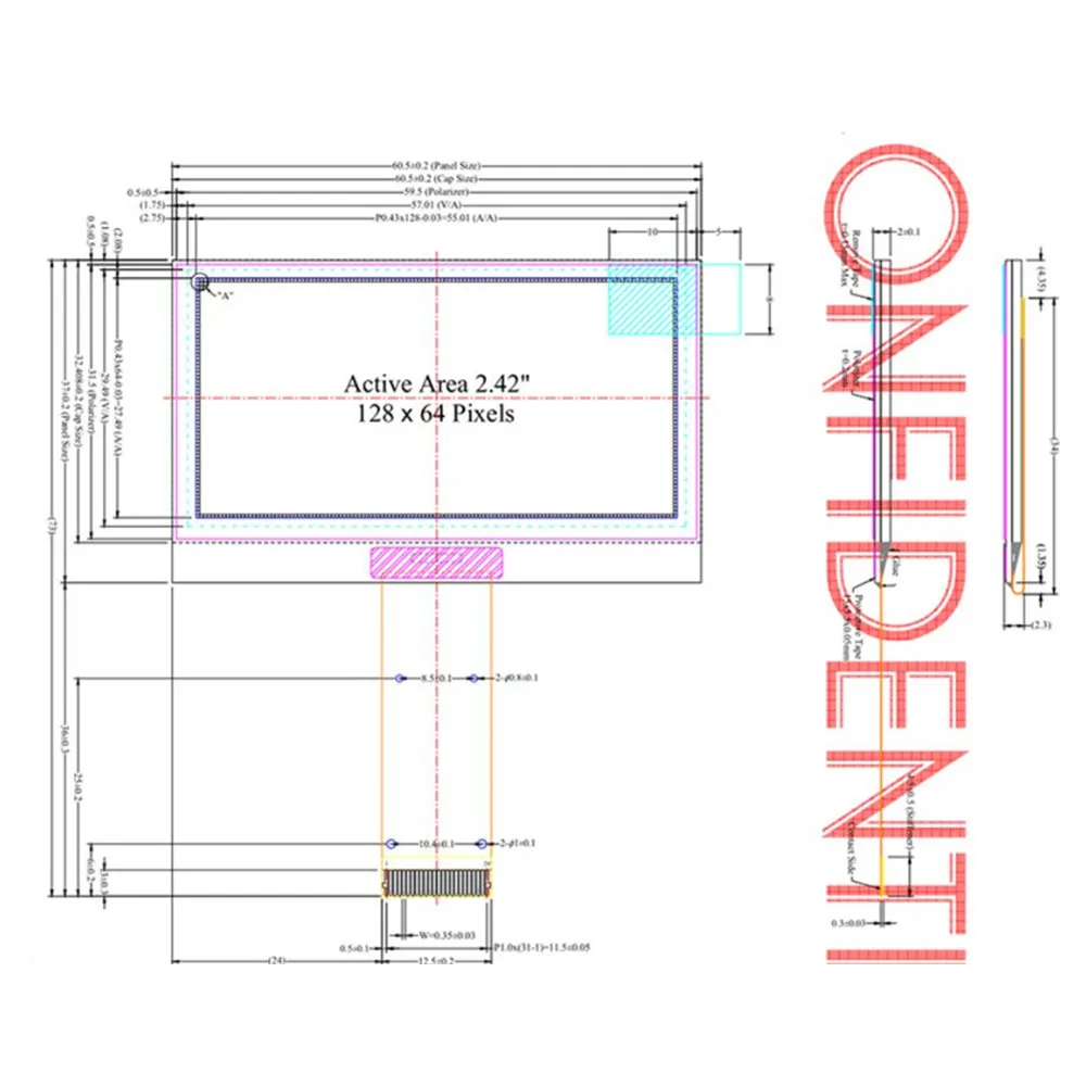 Taidacent UG-2864ALBPG01 24PIN Plug Type SSD1309 2.42 Inch 128x64 OLED Blue White Green Yellow 8bit-6800/8080 4-SPI I2C IIC