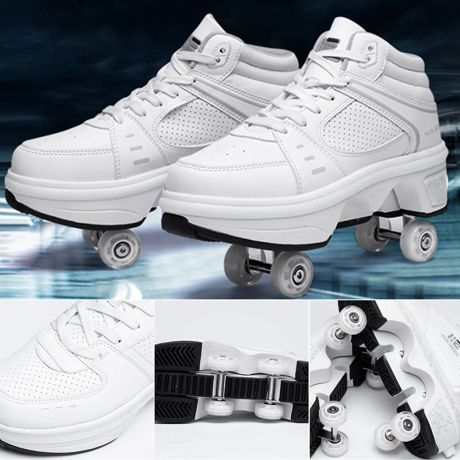 Unisex 4 Wheels Deformation Roller Shoes Parkour Wheel Shoes Fashion Rounds Of Running Shoes Roller Skates Shoes Skating Shoes