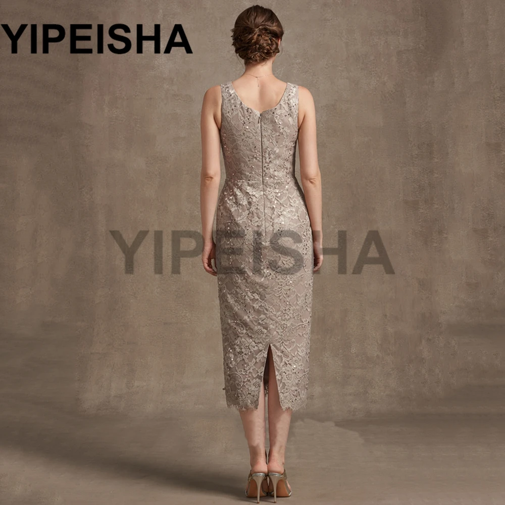 Customized O-Neck Three Quarter Sleeve Lace Mother of The Bride Dress Tea-Length Elegant Wedding Guest Gown with Jacket Свадебн