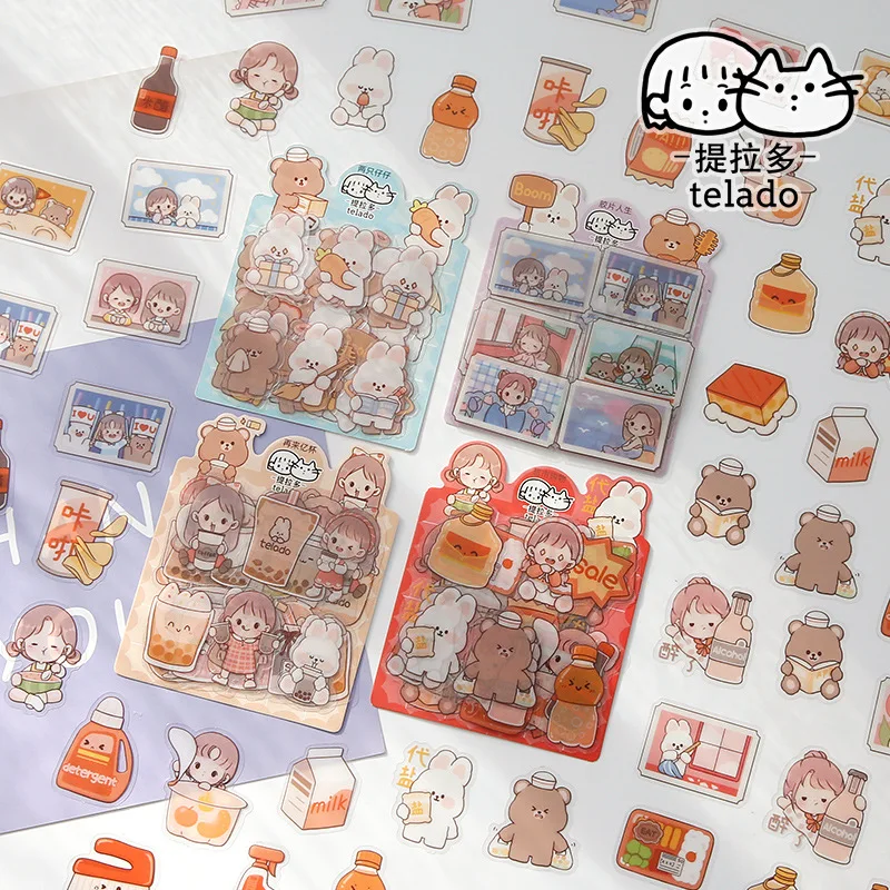 40 pcs/pack Kawaii Happy girl and bear Decorative PVC Stickers Scrapbooking diy Stick Label Diary Stationery Album Stickers