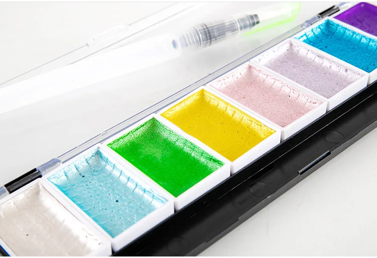 Conjunto de 5/8 colores de agua sólida, pintura de pigmento dorado metálico con pincel de agua para pintura artística, suministros de Arte de
