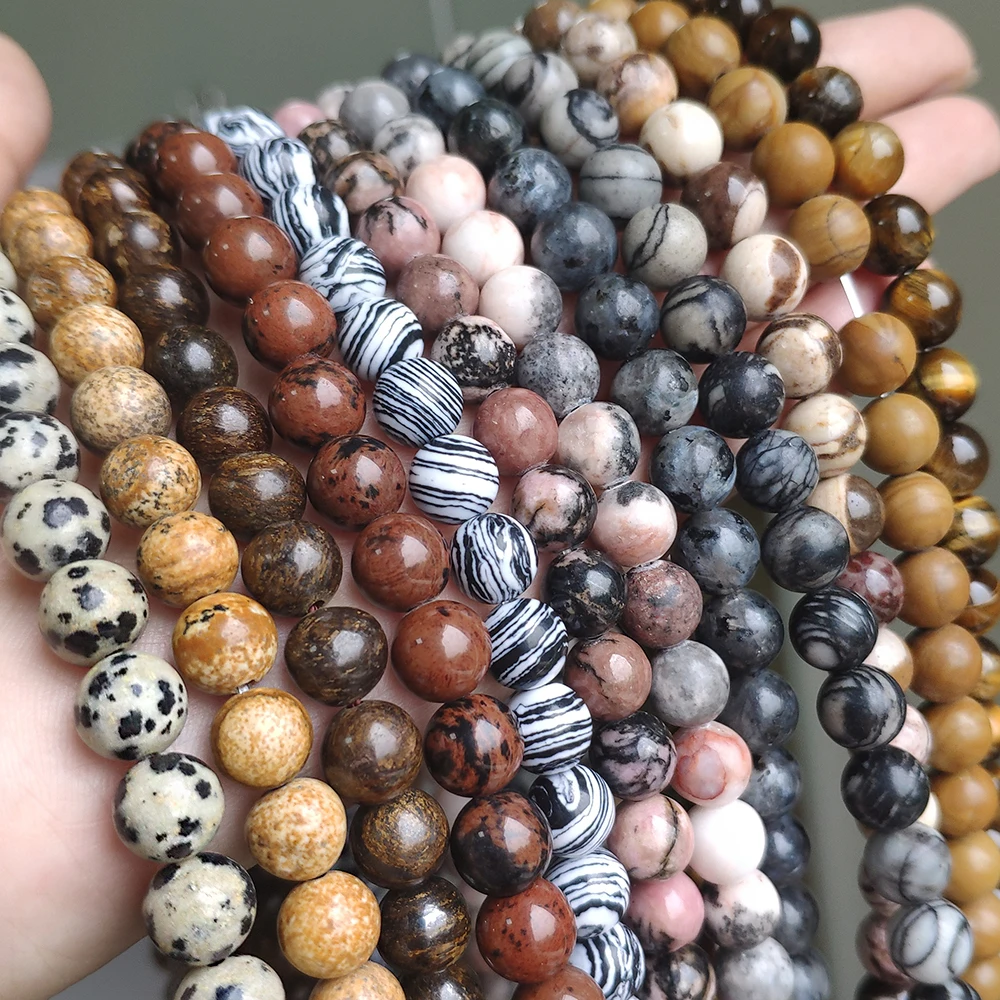 Wholesale Natural Stones Brown Zebra Jaspers Round Loose Mineral Beads for Jewelry Making DIY Bracelet Accessories 15\'\' 4-12mm