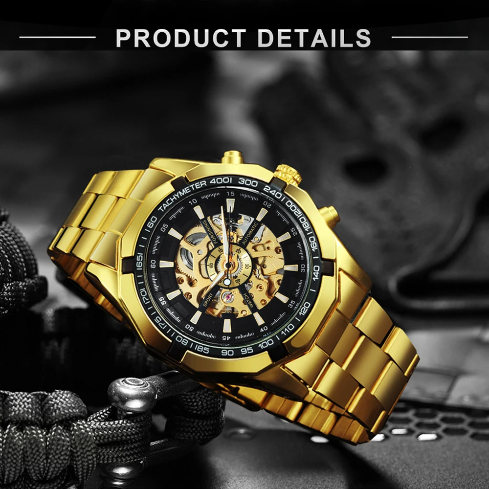 Top Brand Luxury Winner Watch Gold Skeleton Vintage Man Watch Aliexpress Wholesale Men Skeleton Automatic Mechanical Watches AAA