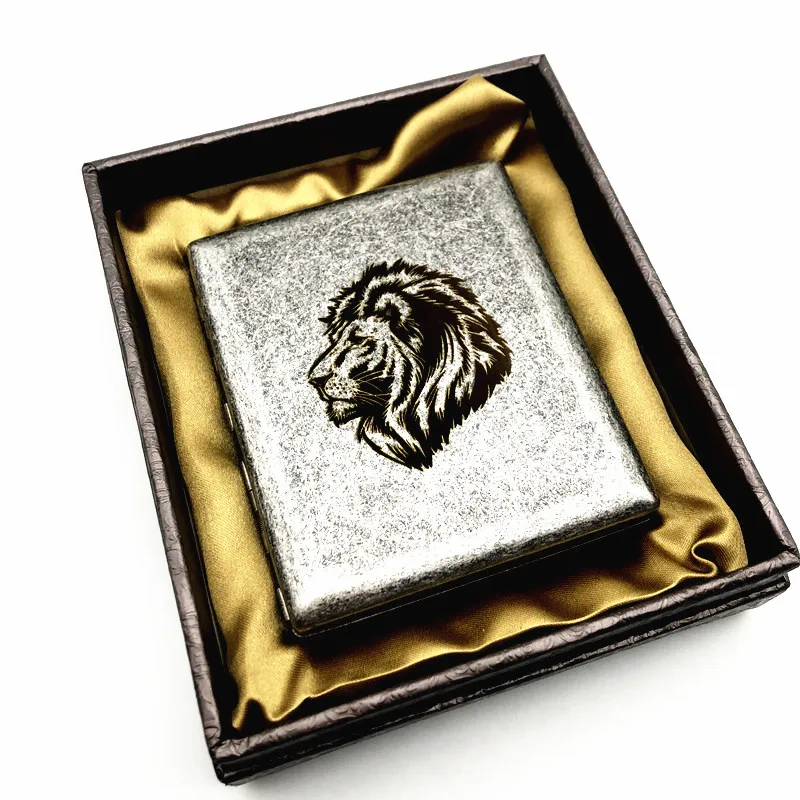 Brass Cigarette Case Old Silver Color Cigarette Box Smoking Holders Gifts  With Gift Boxes Buck Eagle Wolf Lady Lion