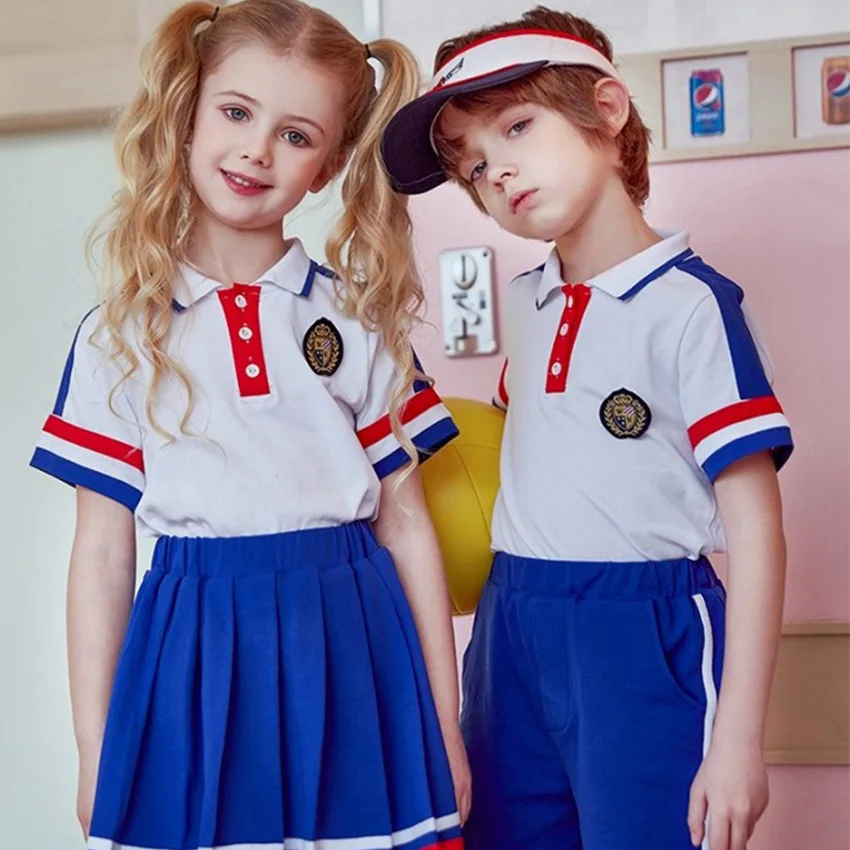 Uniformes scolaires de Style japonais pour enfants, hauts imprimés unisexes en coton pour enfants garçons pantalons courts filles jupes plissées costumes de sport