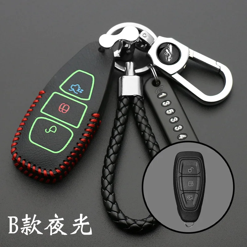 Genuine Leather Car Remote Key Cover Case For Ford Focus 3 4 ST Mondeo MK3 MK4 Fiesta Fusion Kuga 2013 2014 2015 2017 2018