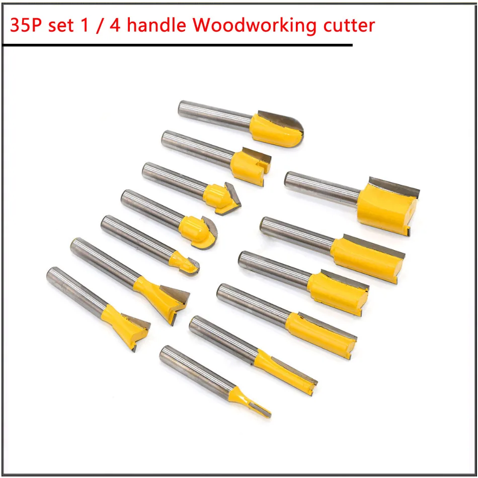 35 pçs/set 6.35mm 12.7mm 6mm 8mm haste carpintaria escultura fresa e máquina de corte conjunto de fresa para trabalhar madeira