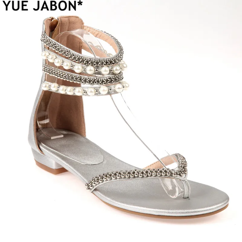 Silver Crystal sandals Summer Flipflop bling bling rhinestone ankle strap Women sandals flat shoes female beach dress shoes