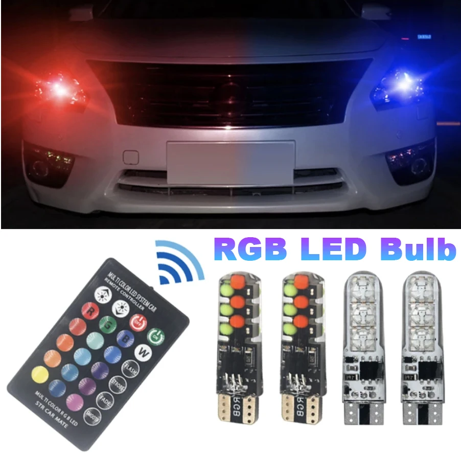 

2pcs T10 w5w RGB LED Bulb 12SMD COB canbus 194 168 Car With Remote Controller Flash/Strobe Reading Wedge Light Clearance lights