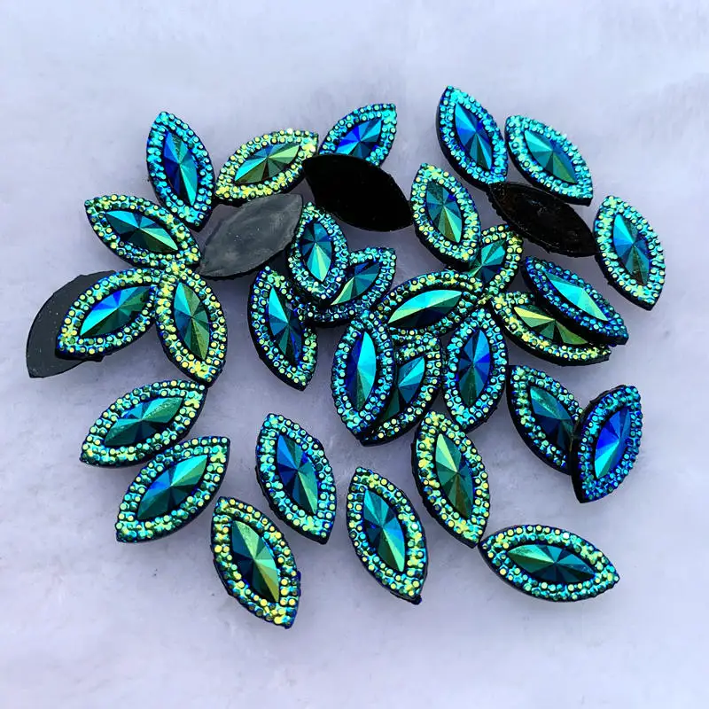 9*20mm Horse eye Rhinestones Flat Back Resin Gems Crystal Stones Non Sewing Beads for DIY Clothes 90pcs -S47