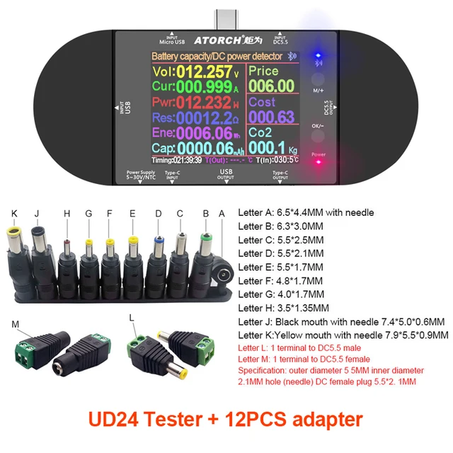 Tester USB DC5.5 Type-C woltomierz cyfrowy amperomierz power bank detektor napięcia akumulatora woltomierz elektryczny + zasilacz DC