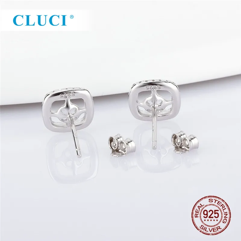 CLUCI Echt 100% Sterling Silber 925 Ohrringe Platz Zirkon Perle Stud Ohrringe Armaturen für Frauen SE151SB