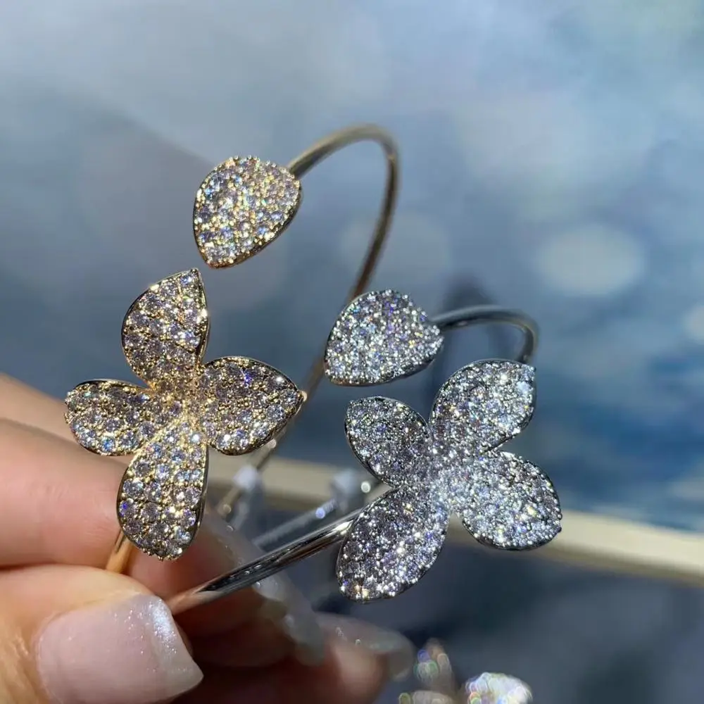 Trendy Spring Butterfly Bangle Earring Set For Women Wedding Party CZ Cubic Zirconia Earring High-End Jewelry S0704