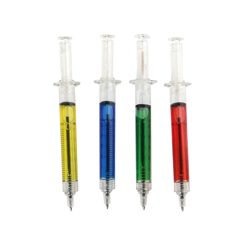 

4pc Syringe Liquid Novelty Ballpoint Pen Stationery Cute Syringe Blue Ballpoint Pen Child Office And School Supplies