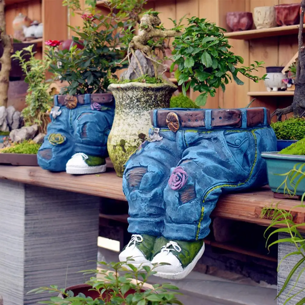 New Creative Jeans Shape Resin Flower Pot Pastoral Cement Denim Potted Plant Garden Resin Crafts Decor Art Balcony Figurines Hot