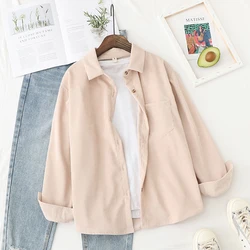 Casual Corduroy Shirt Women 2021 New Spring Autumn Ladies Solid Color Blouses and Tops Long Sleeve Loose Boyfriend Style Shirt