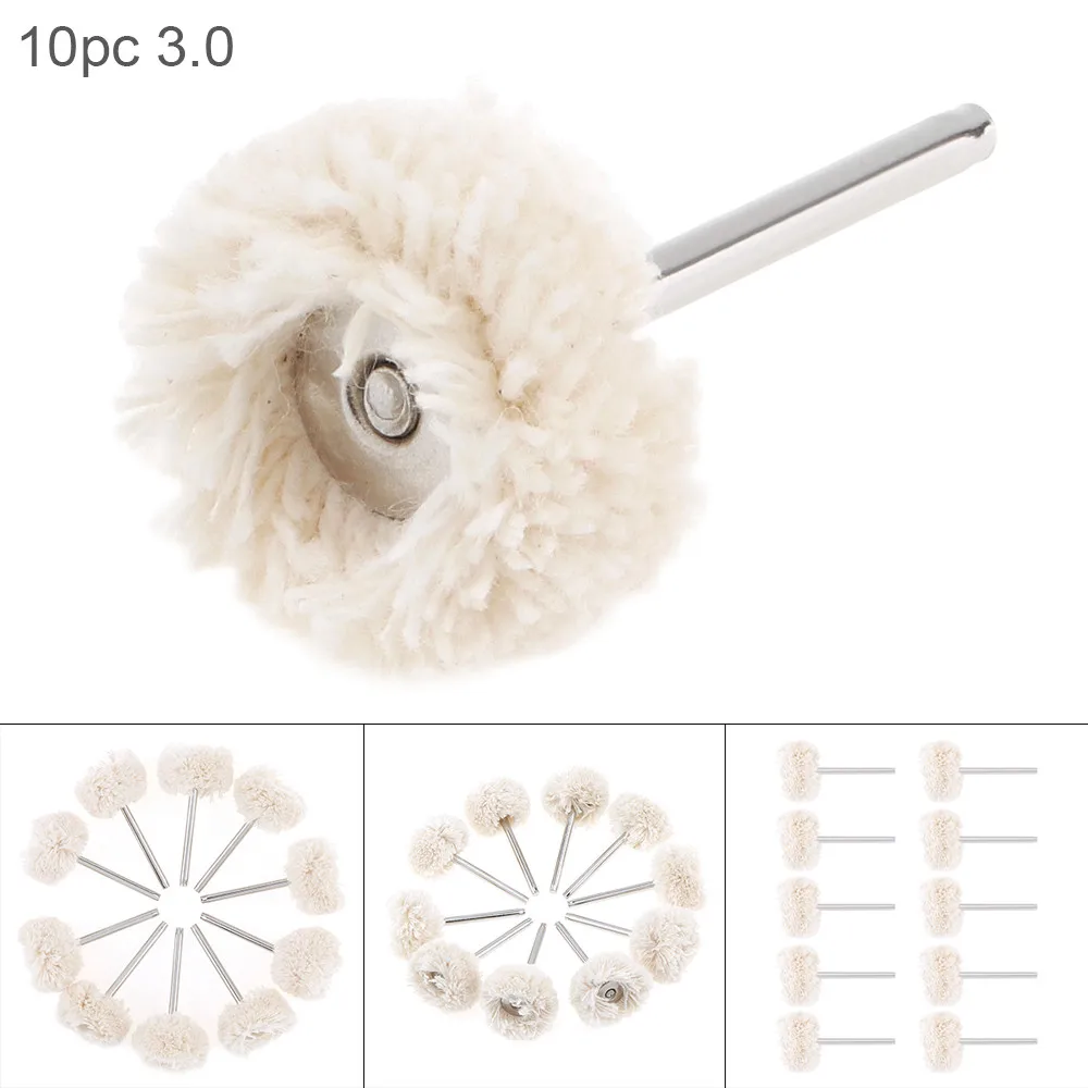 10pcs/lot White Rotary Tool Accessories Wool Wheel Polishing Head with 3mm Shank for Buffing Polishing Jewelry Precious Metals