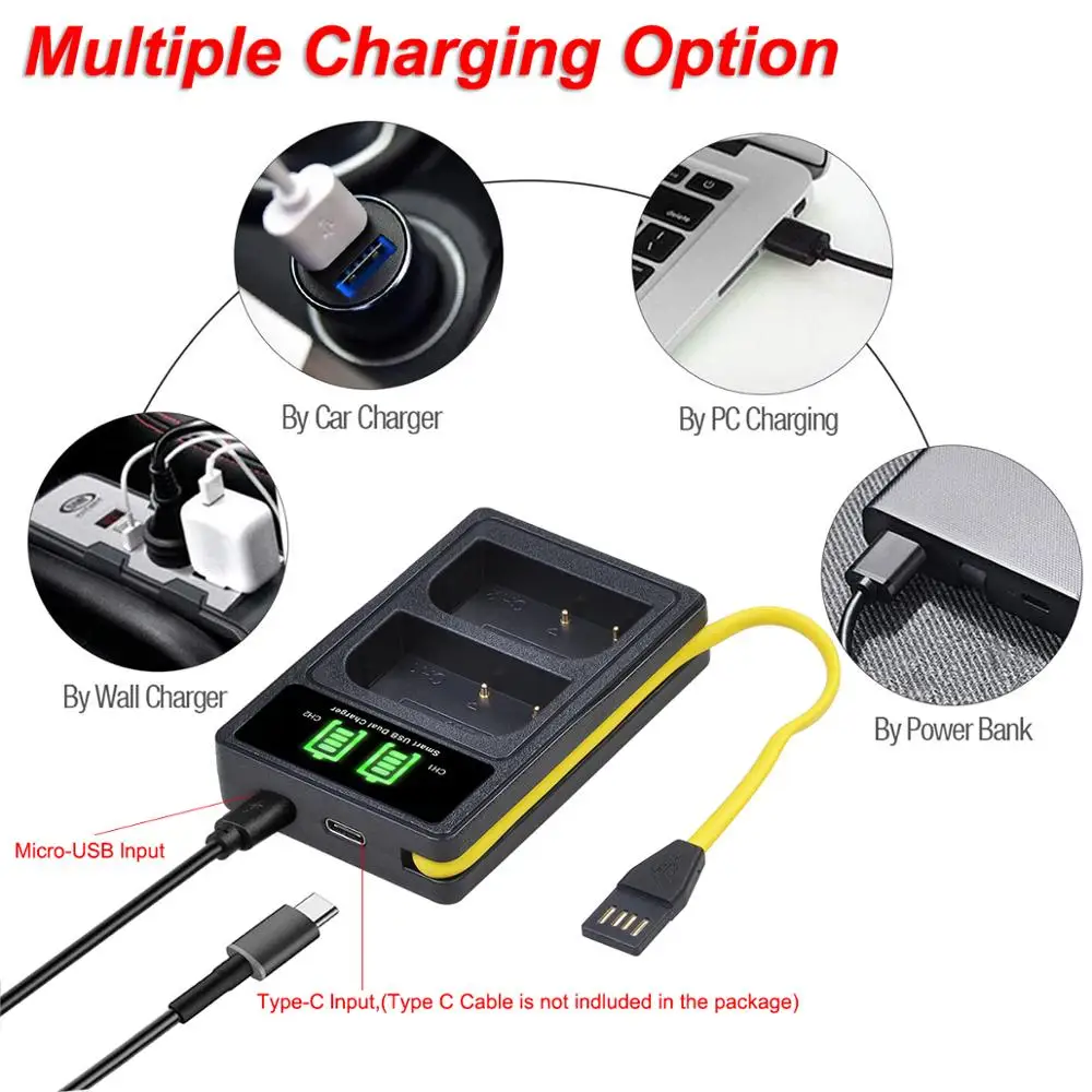 DMW-BLF19 BLF19E BLF19PP Battery&LED Dual Charger with Type C for Panasonic Lumix DC-G9 DMC-GH5 GH3 DMC-GH3H GH4 GH4H DC-GH5S