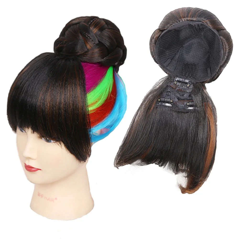 Amir Synthetic Hair Buns with bangs Clip-in Chignons Heat Resistant Fiber Black Burgundy colors Hair Piece Ponytail For Women