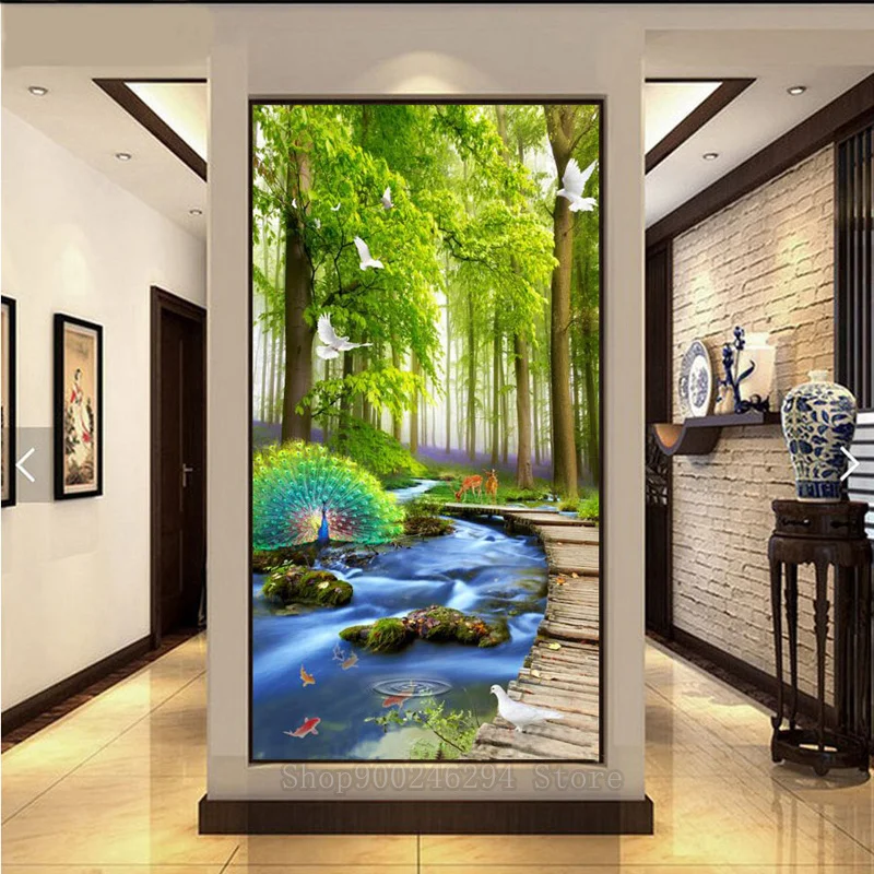 

diamond embroidery natural landscape diamond painting forest green tree Creek animals 3d picture rhinestones large decor FF582