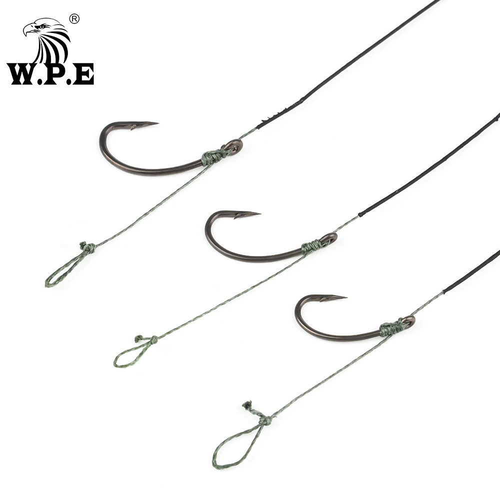 W.P.E 2pcs/pack Carp Fishing Hair Rig Braided Coated Carp Fishing Line 4#/6#/8# Kura Shank Hook 15LB/25LB Carp Accessories Pesca