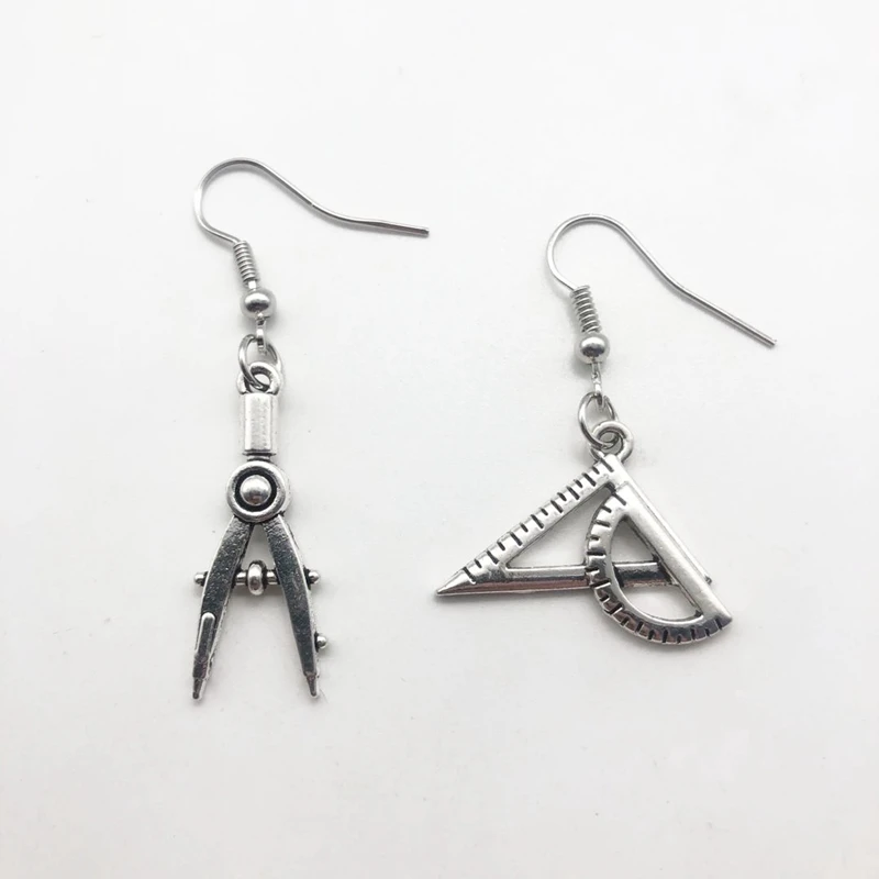 Mathematical Compass Ruler Drop Earrings Asymmetric Drop Earrings Women Fashion Jewelry Gift