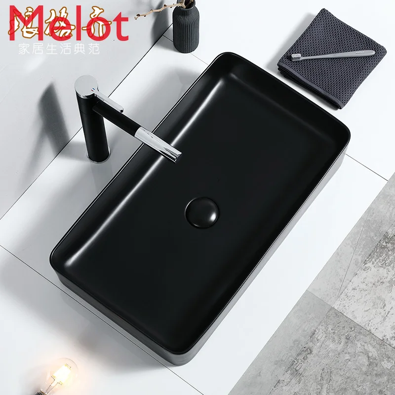 Table Basin Basin Rectangular Nordic Simple Black Basin Domestic Bathroom Ceramic Art Washbasin