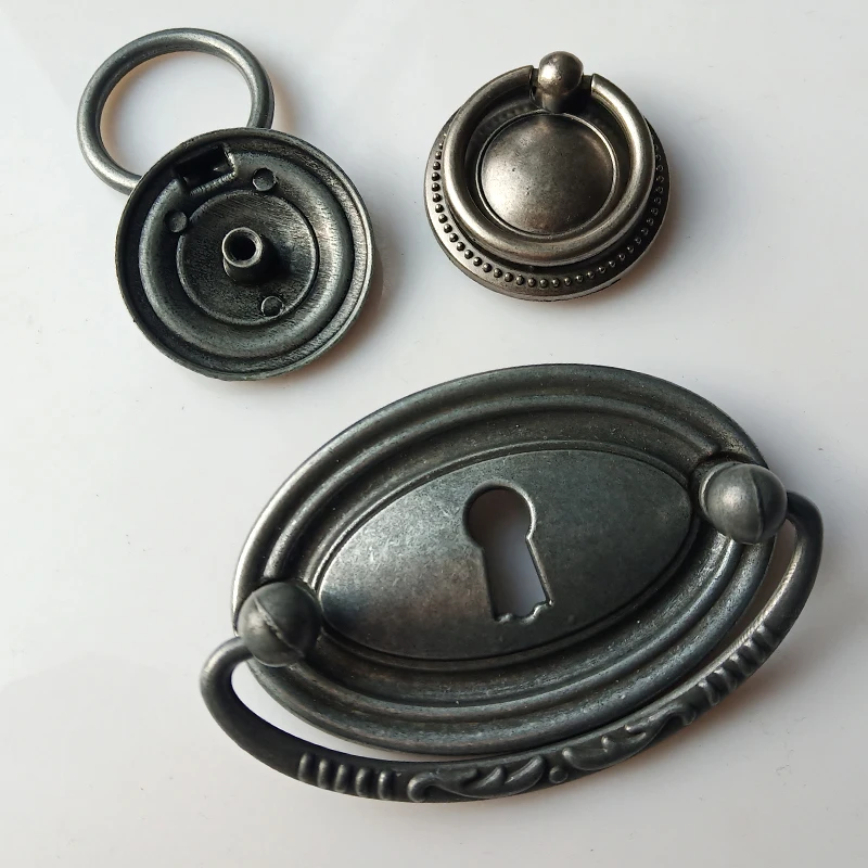 Rustic Retro Style Vintage Furniture Antique Silver Iron Drop Ring Drawer Shoe Cabinet Knob Pull  Oval Keyhole handle