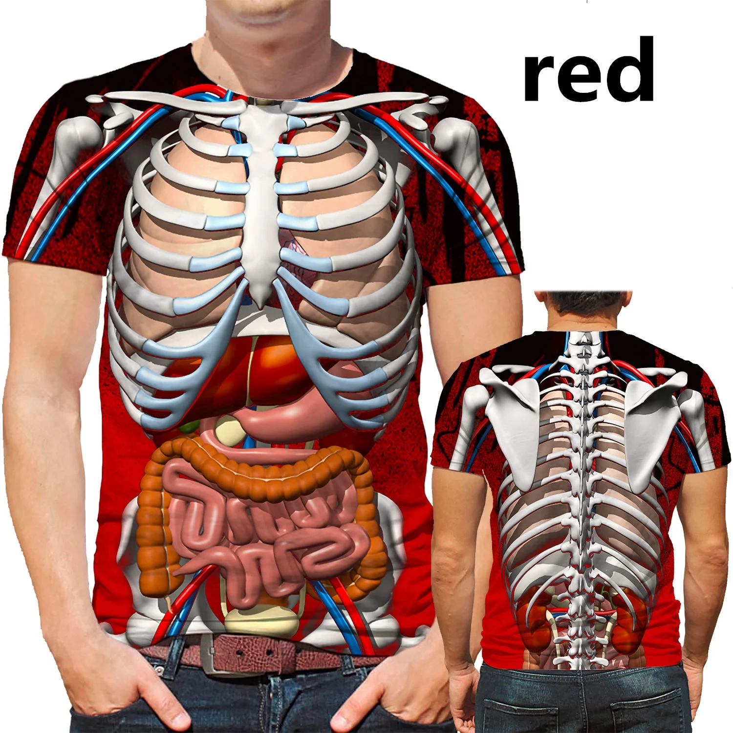 Novelty Tshirt Male Skeleton Internal Organs 3D Printed T-Shirt Halloween Fashion Short-Sleeved Gothic Skull Funny Men T Shirt