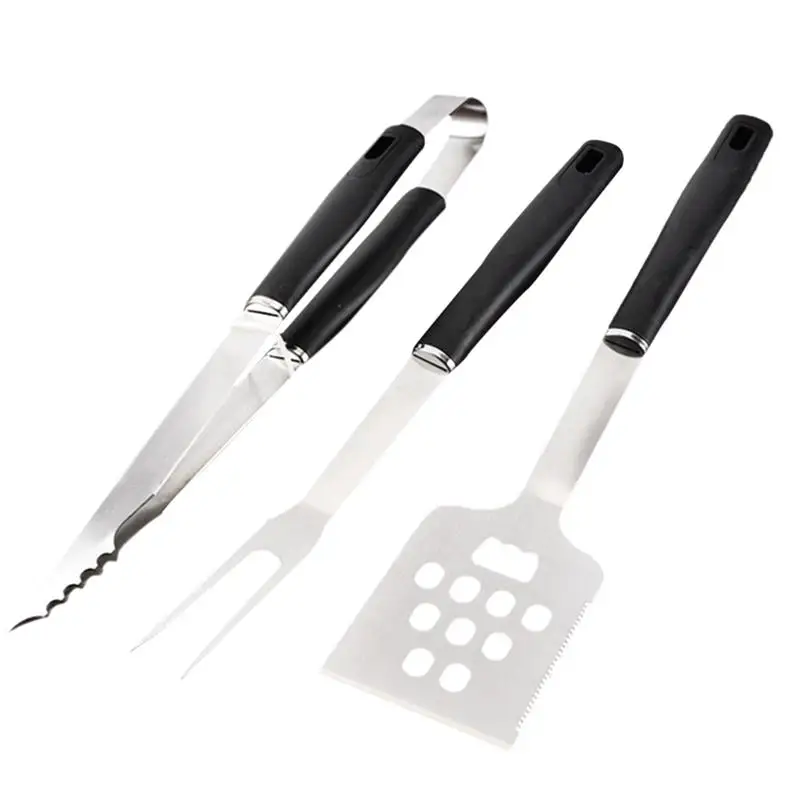 

3PCS Barbecue Accessories Set Stainless Steel Silver Barbecue Fork Grilling Food Tongs Bread Salad Tong Kitchen Spatula