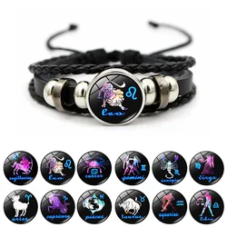 Pulsera con dijes de constelación de 12 signos del zodiaco para hombres y mujeres, brazalete de cuero de tejido multicapa, regalos de cumpleaños, moda-1