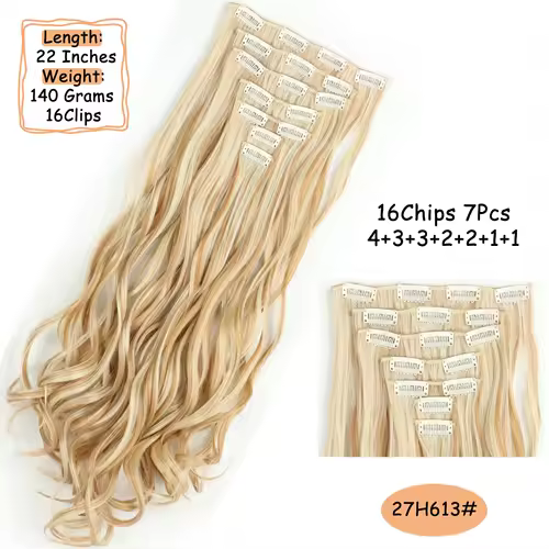 NICESY 16Clips Synthetic 24Inch Long Curly Hair Hairpiece Heat Resistant Hair Extension Clips In Ombre Black Brown Blond Women - Image 19