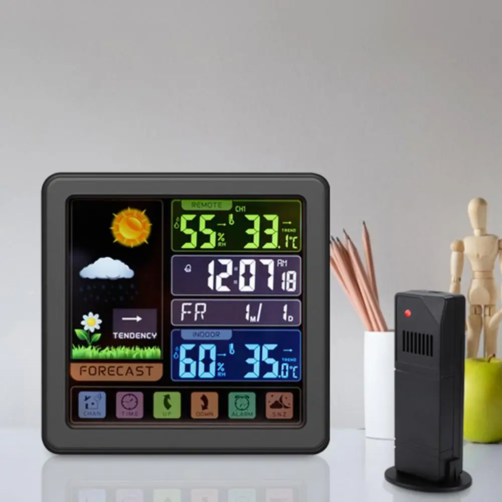 Wireless Weather Station Multi-Language Color LCD Display ABS Thermometer Hygrometer with Sensor for Home