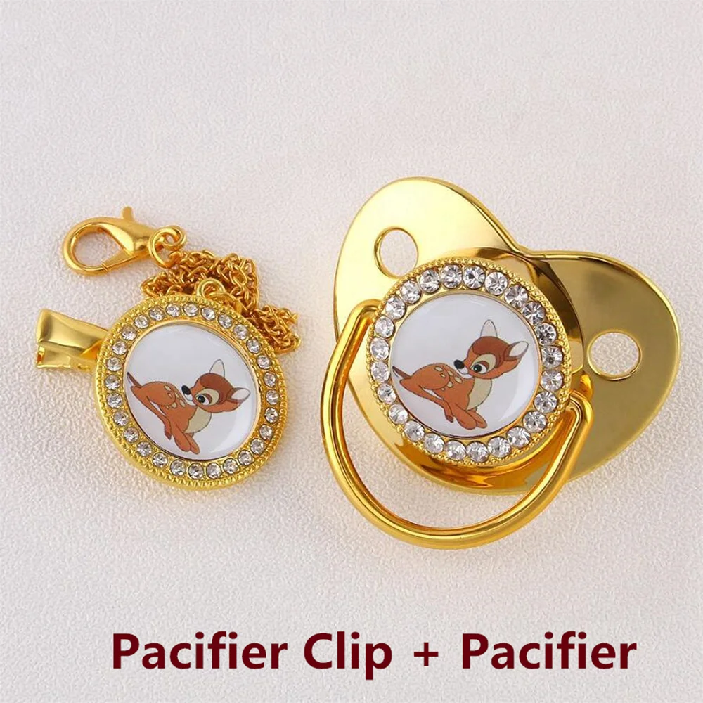 [1Set]Disney Bambi Transparnet Gold Bling Pacifiers for Kids BPA Free BlingBling Infant Baby Sucking Nipples 0-24m Soother Dummy