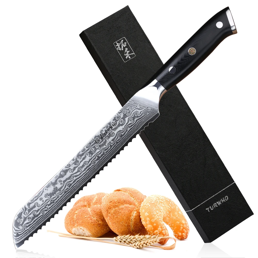 

TURWHO 8" inch Bread Knife 67 layers Damascus Stainless Steel Kitchen Knife High Quality VG10 Cake Knife With Pakka G10 Handle