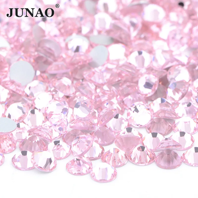 JUNAO Top Kwaliteit 100 Bruto SS6-SS16 SS20 SS30 Roze Rood Glas Steentjes Applicaties Bulk Plaksteen Nail Crystal Stenen voor Kleding