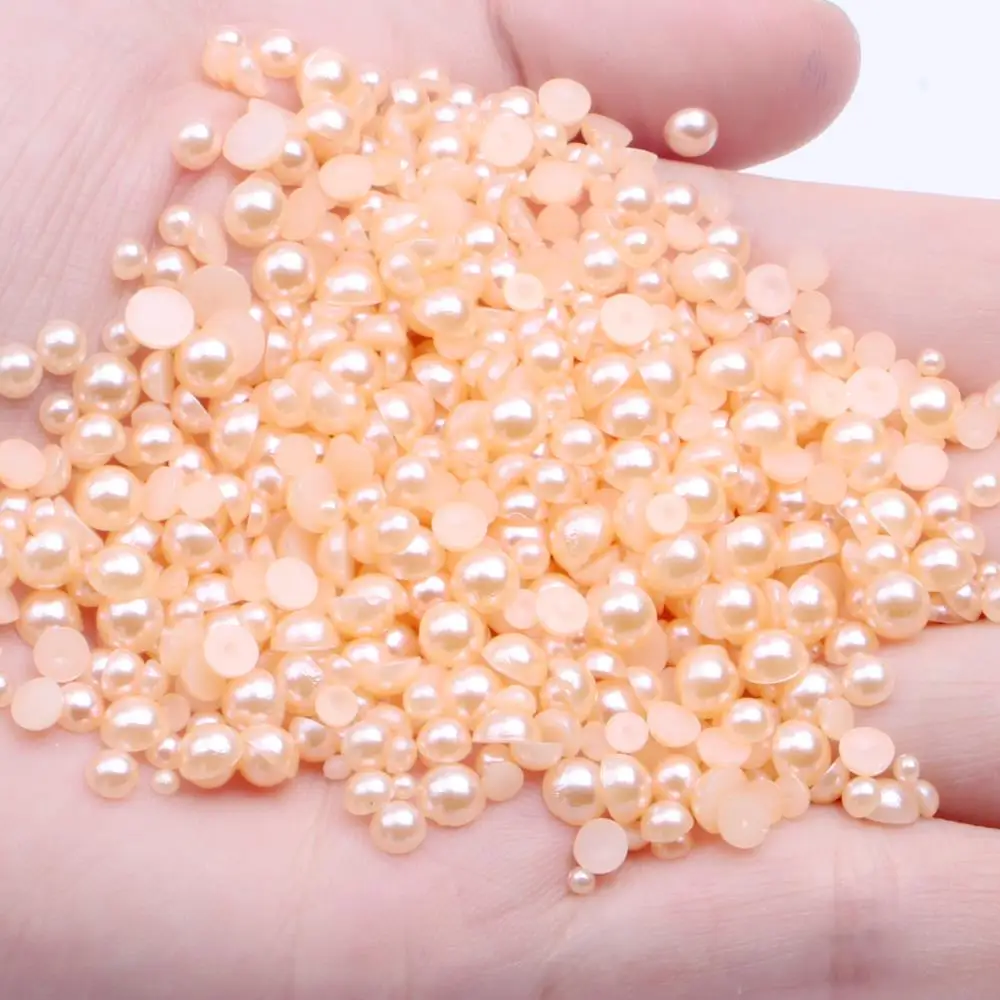 

Champagne Color Half Round Beads 2mm-12mm And Mixed Sizes 50-1000pcs Glue On Flatback Resin Pearls For Jewelry Nails Supplies