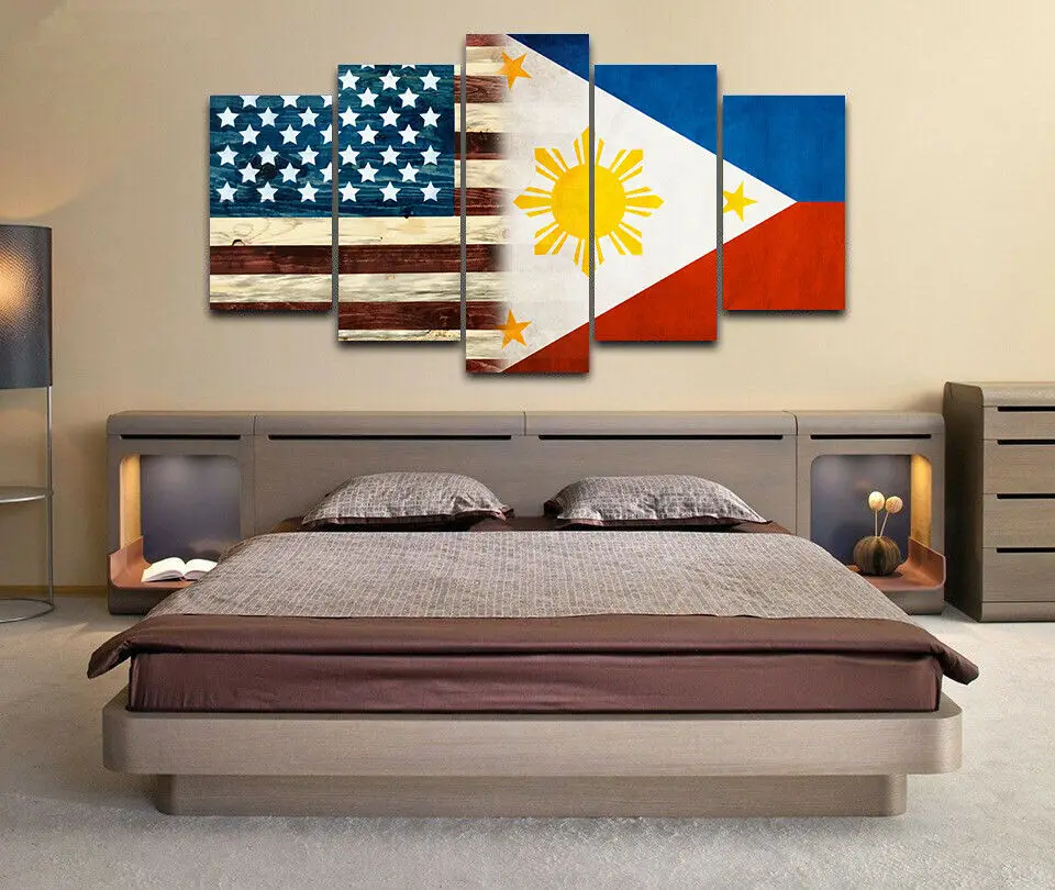 5 Panel American philippine Flag Poster Modular Paintings HD Prints Posters Canvas Wall Art Pictures For Living Room Home Decor