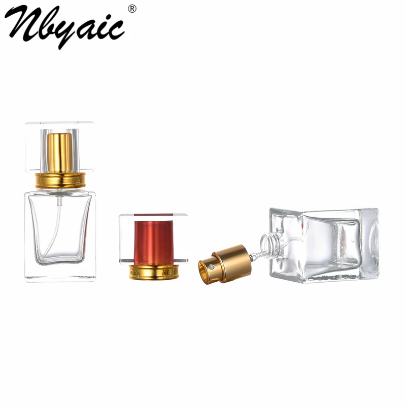 Nbyaic 50pcs High-end perfume bottling 30ml portable square glass bottle sprayer acrylic cap empty bottle multicolor