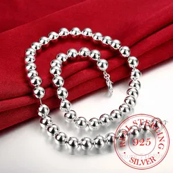 925 Sterling Silver 4mm/8mm/10mm Smooth Beads Ball Chain Necklace For Women Trendy Wedding Engagement Jewelry/gadaz