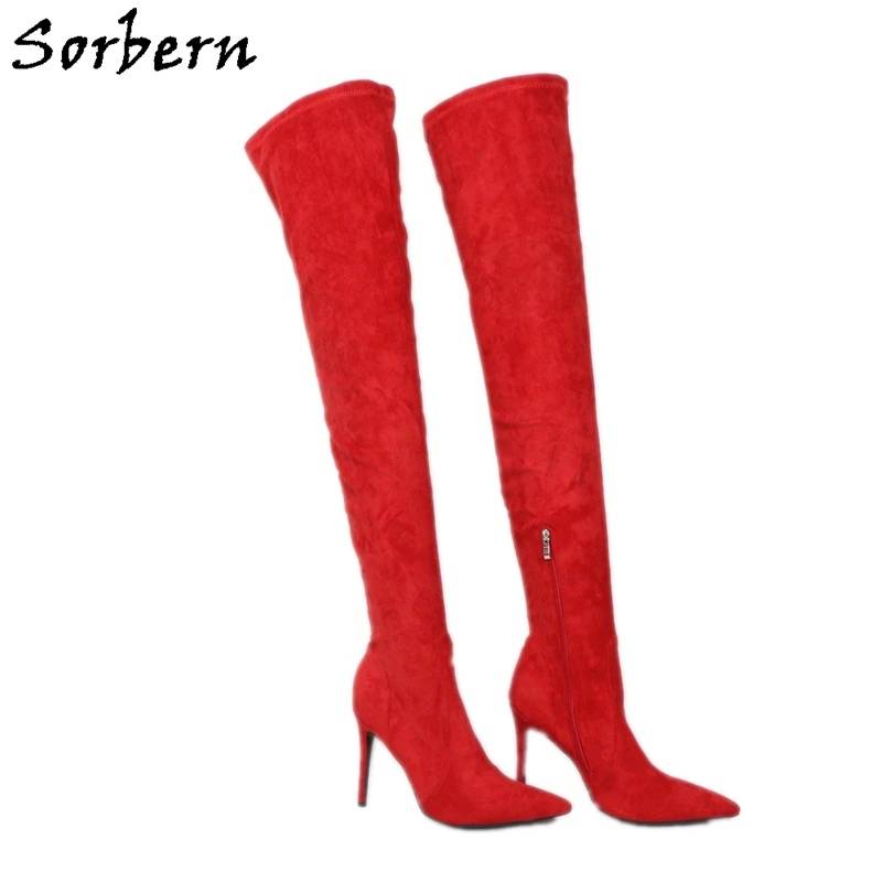 

Sorbern Custom Streched Boots Women Sexy High Heels Stilettos Ins Hot Fashion Red Boots Women Mid Thigh High Over The Knee Boot