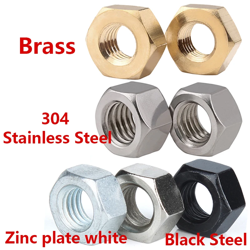 

Brass,304 Stainless Steel,Black Carbon Steel,Galvanized Hexagonal Nut, Metric Nut Zinc Plate White M1.2 M1.4M1.6 M2 M3 M5 M6~M36