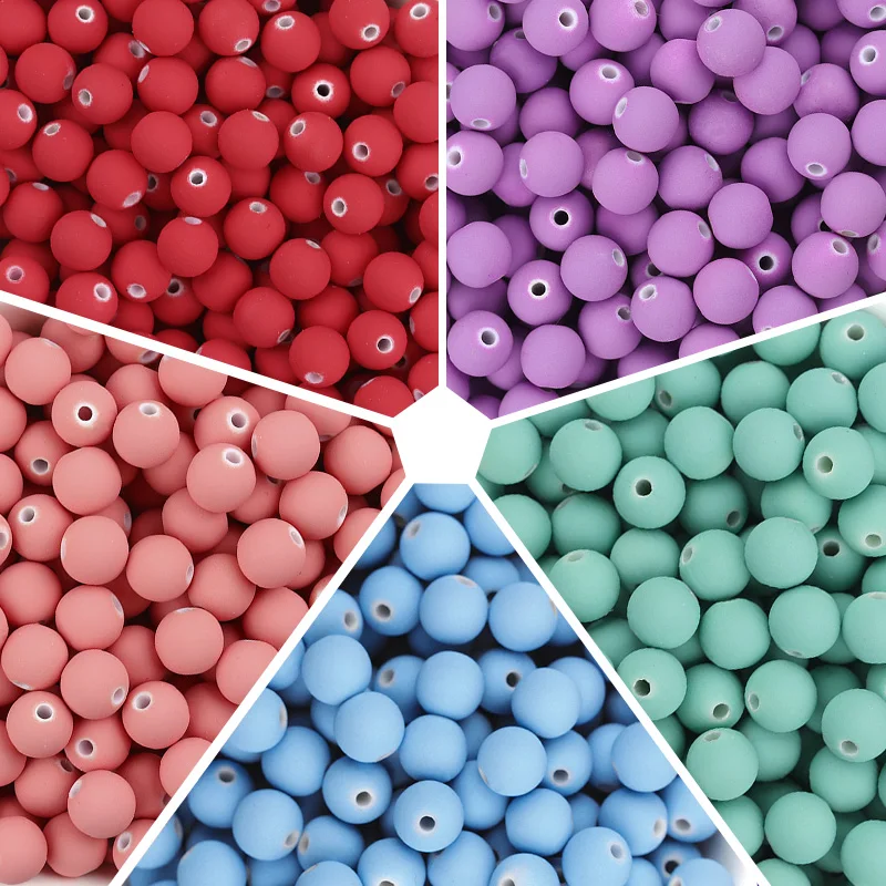 

100pcs/lot Ball Beads Acrylic Losse Beads For Handmade Necklace Bracelet DIY Jewelry Making Supplies Findings Solid Color Beads